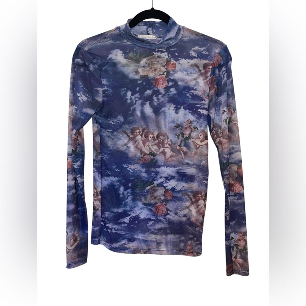 Sweet Lilac Women’s Sheer Cherub Top Blue And White Long Sleeve Size: Medium